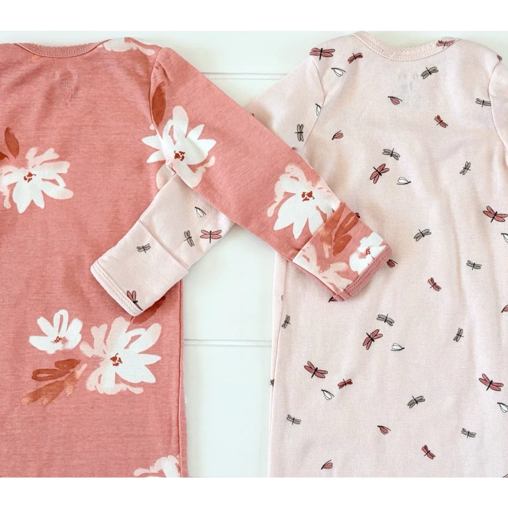 Carters Baby Girl Sleeper Gown Set 3 Months 100% Cotton Pink‎ Floral Dragonfly